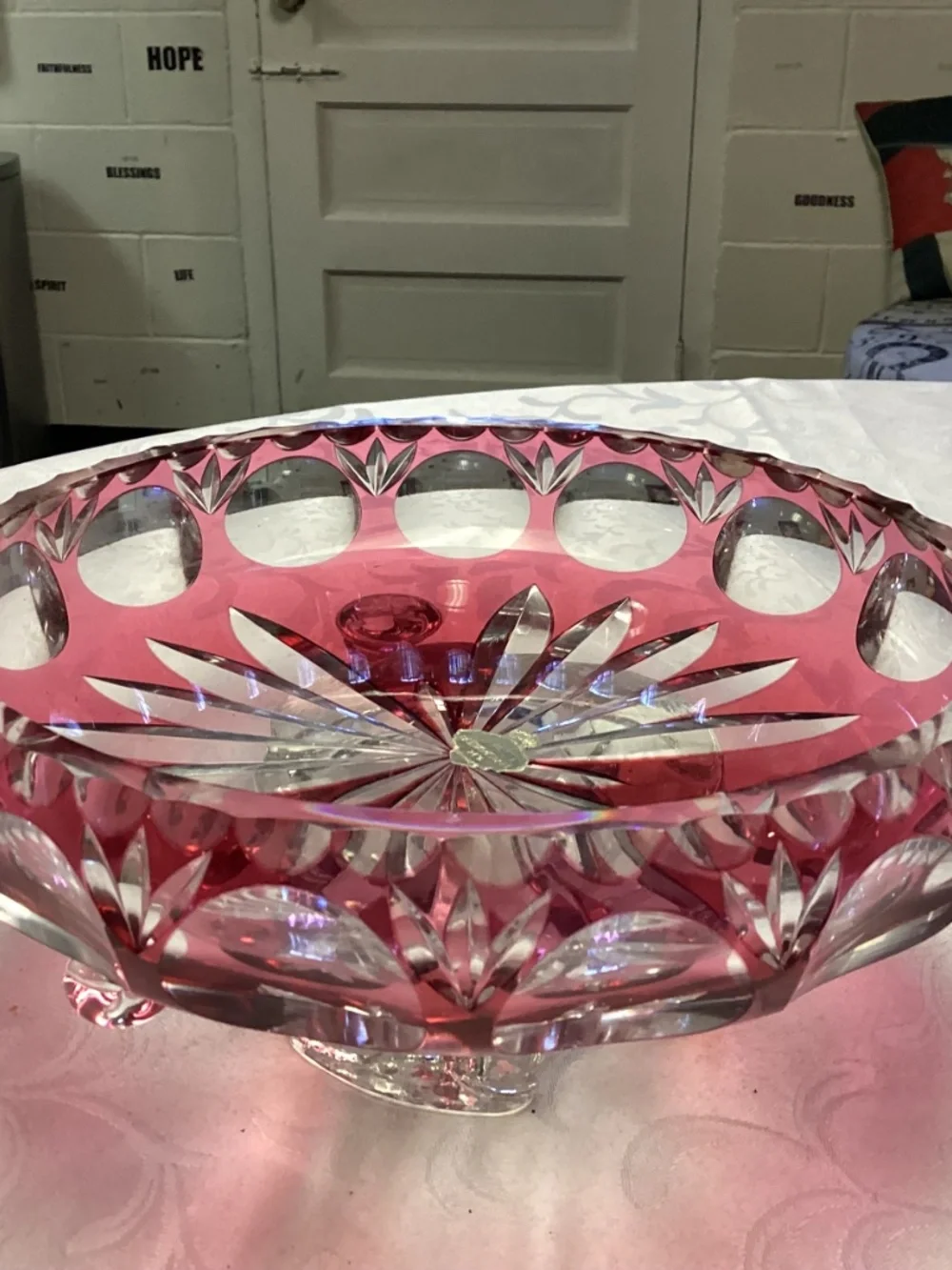 Nachtmann Bramberg Crystal Glass Bowl Cut Cranberry Czech Bohemian FOOTED